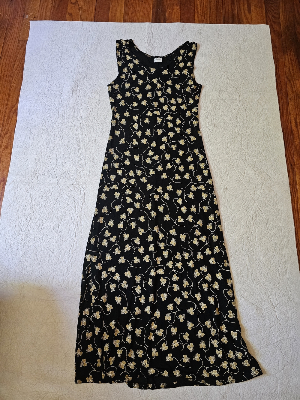 Diamond Supply Co. Black Maxi Dress with Cream Floral Vine Print